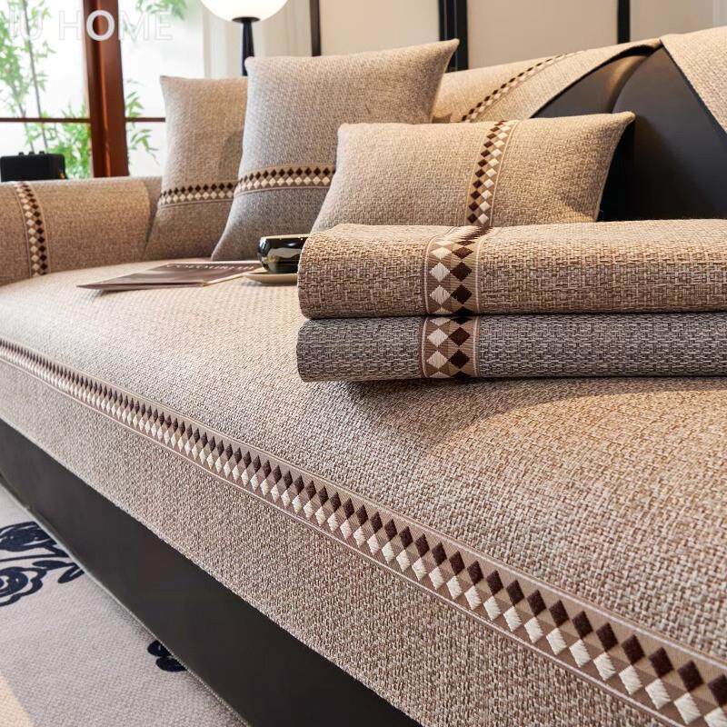 轻奢高级感棉麻沙发垫四季通用2024新款直排防滑皮坐垫套罩盖布巾