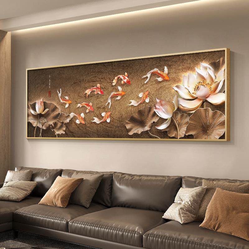 九鱼图聚财图客厅装饰画新中国风旗帜沙发背景墙挂画易达奢华意好