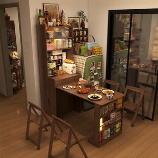 形影家俱实木折叠餐桌家用小户型餐柜一体伸缩桌子柜子边柜窄柜