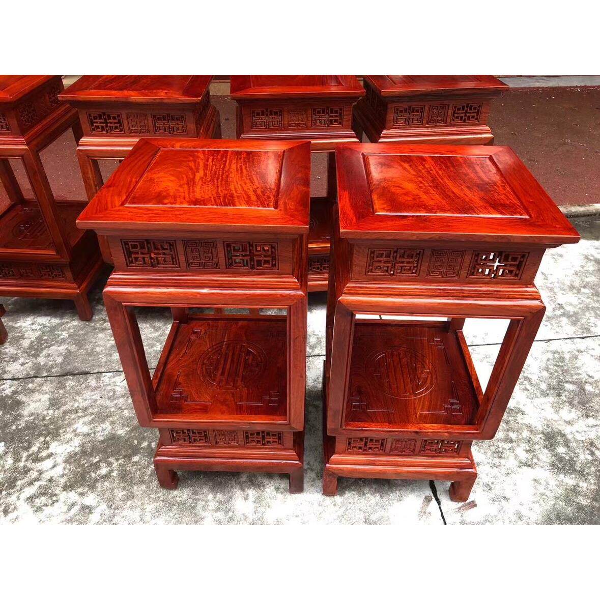 缅甸花梨木明式花架 明清古典两层盆景底座大果紫檀工艺品
