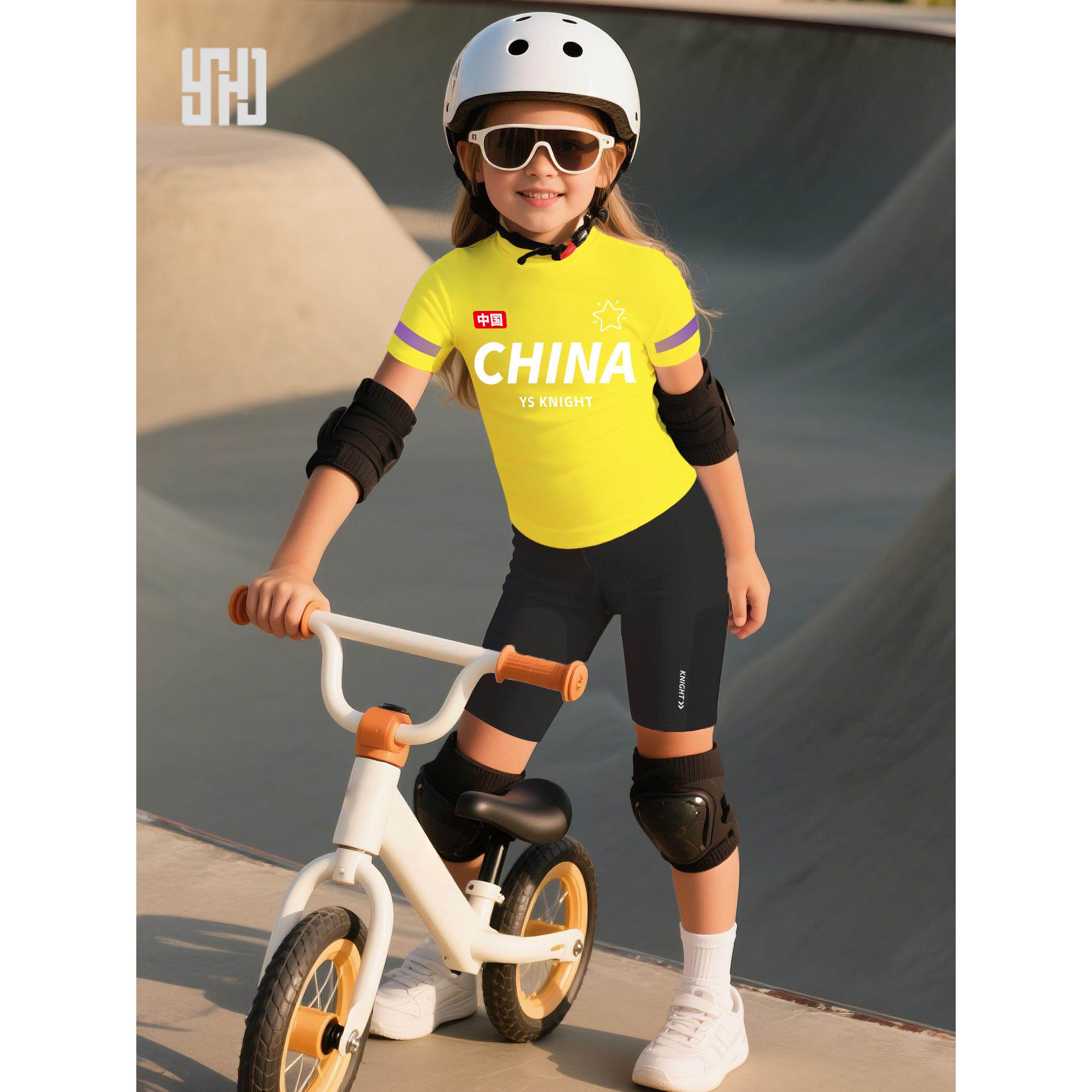 儿童骑行服夏季男童女童速干体能短袖骑行短裤平衡车训练服青少年