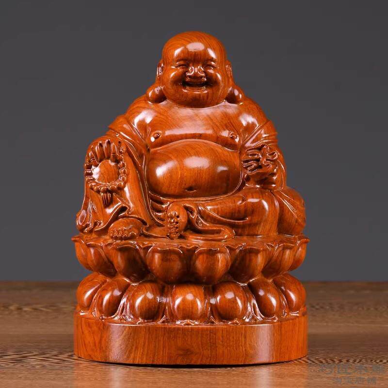 花梨木雕弥勒佛像摆件实木质雕刻笑口常开大肚坐莲招财家居装饰品