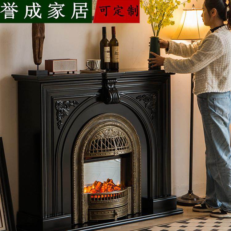 誉成木业/法式复古壁炉柜实木玄关柜仿真火 法式壁炉装饰柜 一体