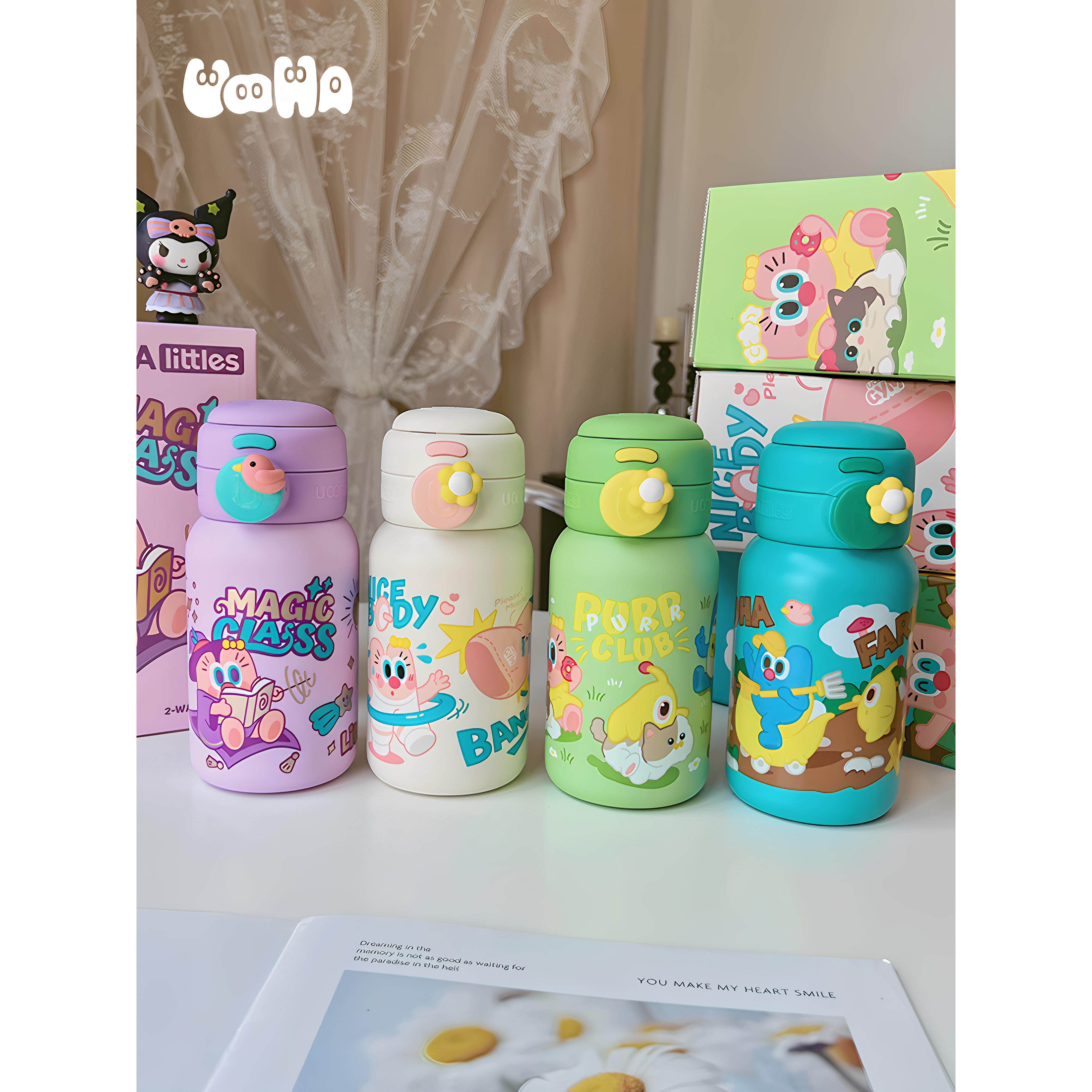 uooha保温杯高颜值可爱学生大容量双饮杯礼物便携宝宝幼儿园吸管