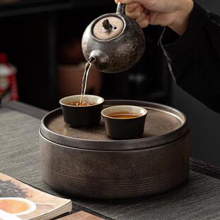 玖田烧高颜值收纳小茶盘陶瓷家用简易小茶台储水式圆形茶托干泡台