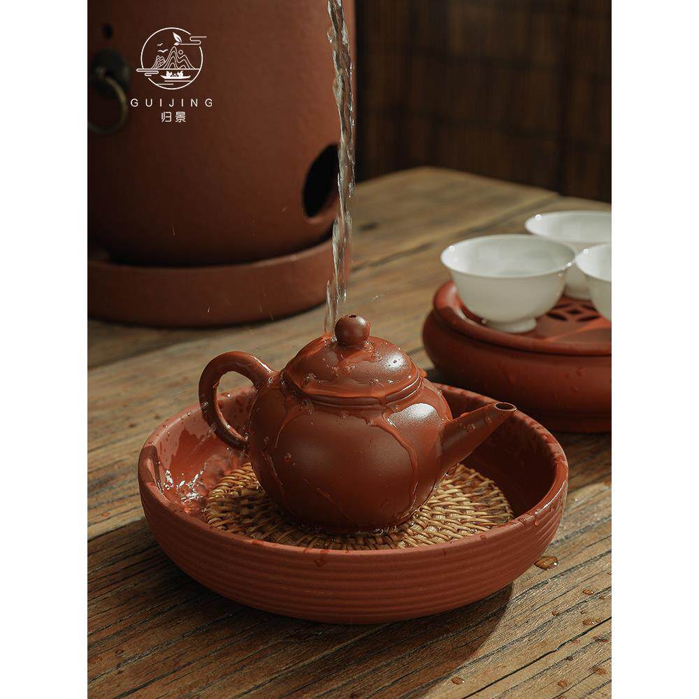 潮州朱泥手拉壶紫砂壶茶壶泡茶壶冲灌手工覆古单壶潮汕茶具覆古