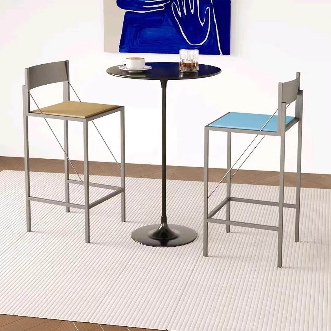 包豪斯吧椅创意赛博蓝家用岛台椅设计师多巴胺高脚椅前台靠背椅