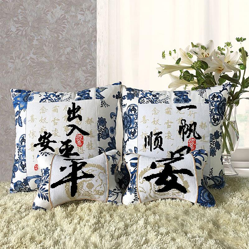 纯棉新款印花十字绣抱枕情侣一对简单绣小幅汽车枕头枕套客厅靠垫