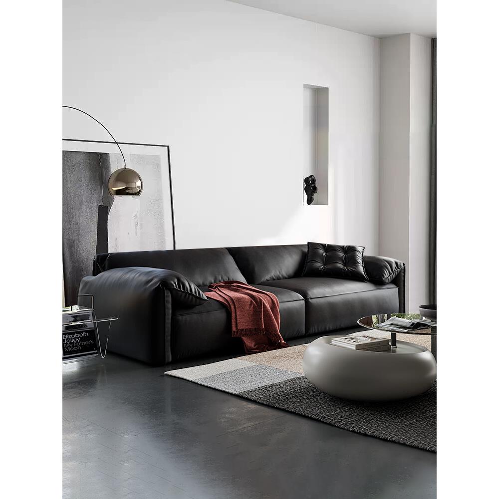 baxter大象耳朵沙发意式极简黑色头层真皮家用大小户型直排三人位