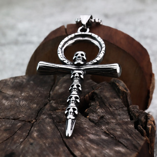 狂饰风古埃及Ankh安卡项链男款维京生命幸运十字骷髅吊坠时尚饰品