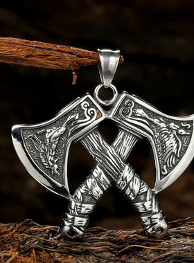 狂饰风战斧项链男霸气北欧维京斧头吊坠朋克个性帅气男生嘻哈饰品