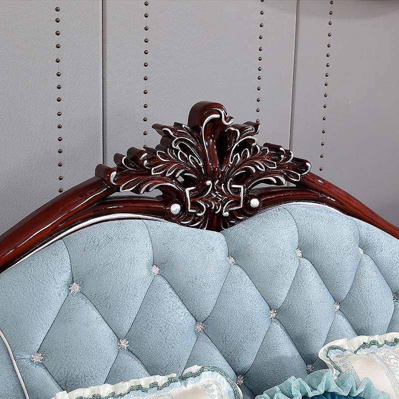 新款欧式沙发组合客厅小户型轻奢免洗科技布雕花贵妃蓝色布艺沙发