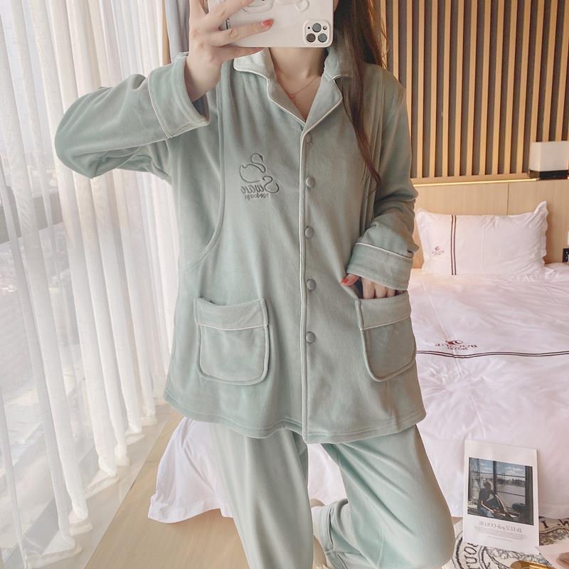 珊瑚绒月子服秋冬加厚保暖薄绒海岛绒大码孕妇哺乳产妇家居服套装