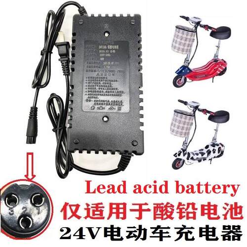 小海豚迷你电动车轮椅24V12ah2A航空头品字T型滑板铅酸蓄电池充电