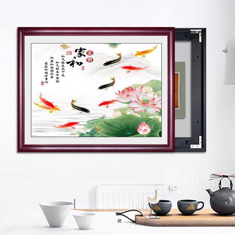 新中式富贵花开电表箱装饰画免打孔客厅电闸盒配电箱遮挡牡丹挂画图片