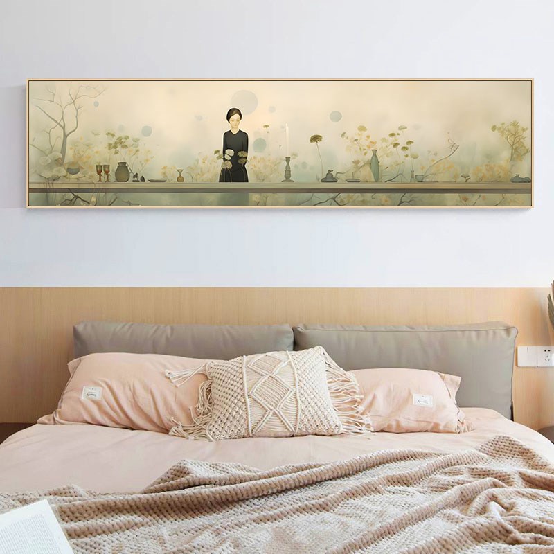 复古风新中式美女栽花图酒店宾馆房间卧室装饰画吧台茶室挂画花卉图片