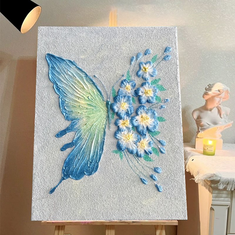 蝴蝶高级感立体肌理画石英砂丙烯数字油画diy手工绘材料包装饰画图片