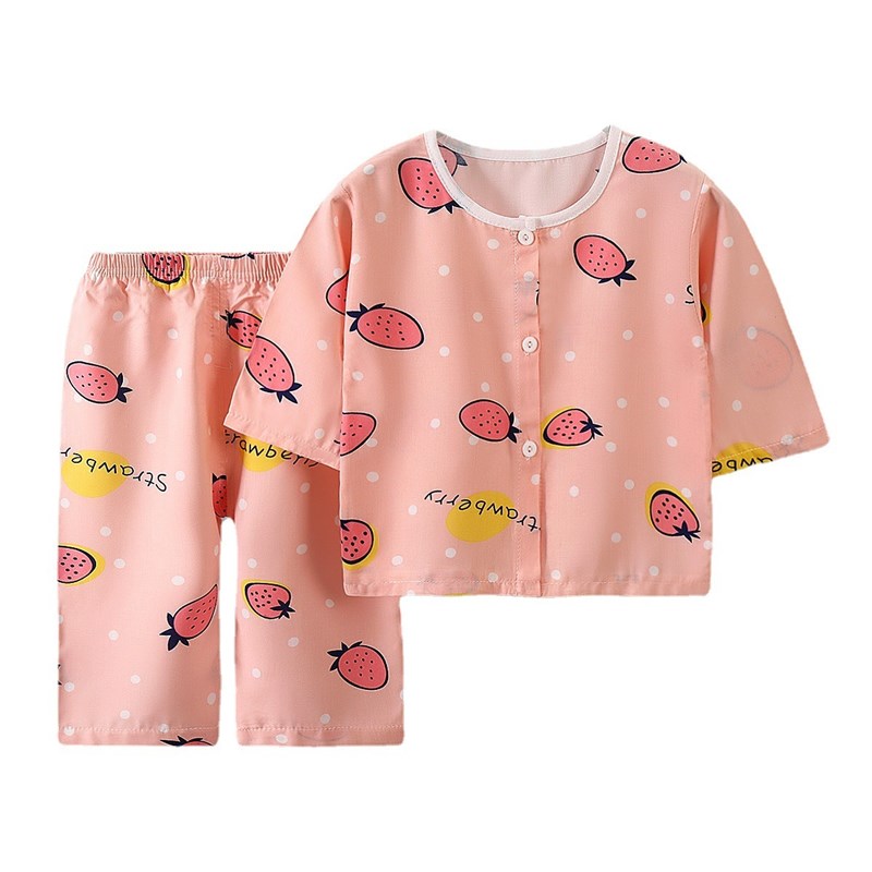 2024儿童棉绸睡衣套装夏季婴幼儿宝宝薄款开衫家居服绵绸空调服