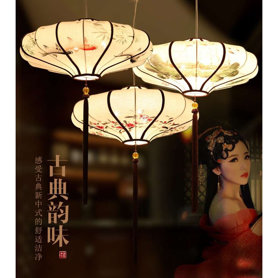 中国风新中式吊灯仿古手绘水墨画灯笼酒店餐厅创意茶楼婚庆灯具