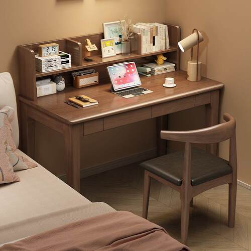 简约书桌带书架实木一体桌学生卧室床边写字阅读桌家用儿童学习桌