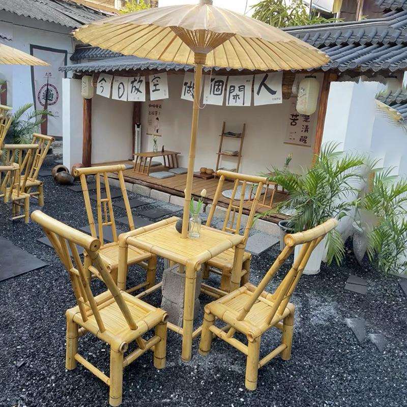 竹椅靠背椅家用民宿竹凳围炉煮茶罐罐茶老式餐椅竹桌茶几户外庭院