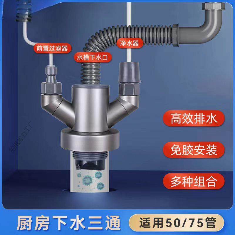 艾干净厨房通用下水三通净水前置洗碗机或洗烘套装密封塞防臭神