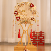 双面团扇新娘结婚diy材料包扇子出嫁秀禾高级感喜扇成品红色金色