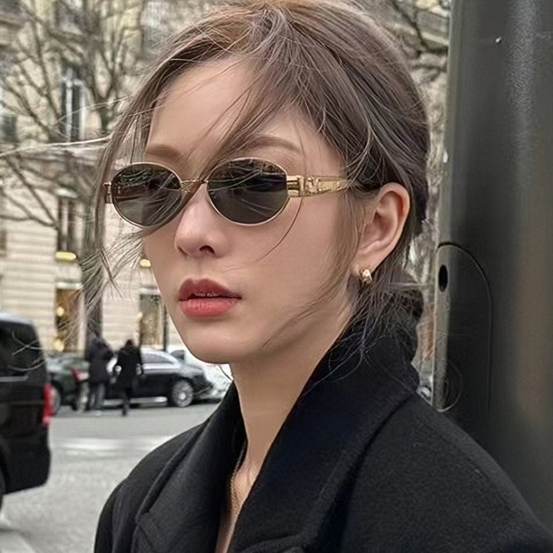 2025新款复古太阳镜女金属框椭圆猫眼墨镜高级感凯旋防晒开车眼镜