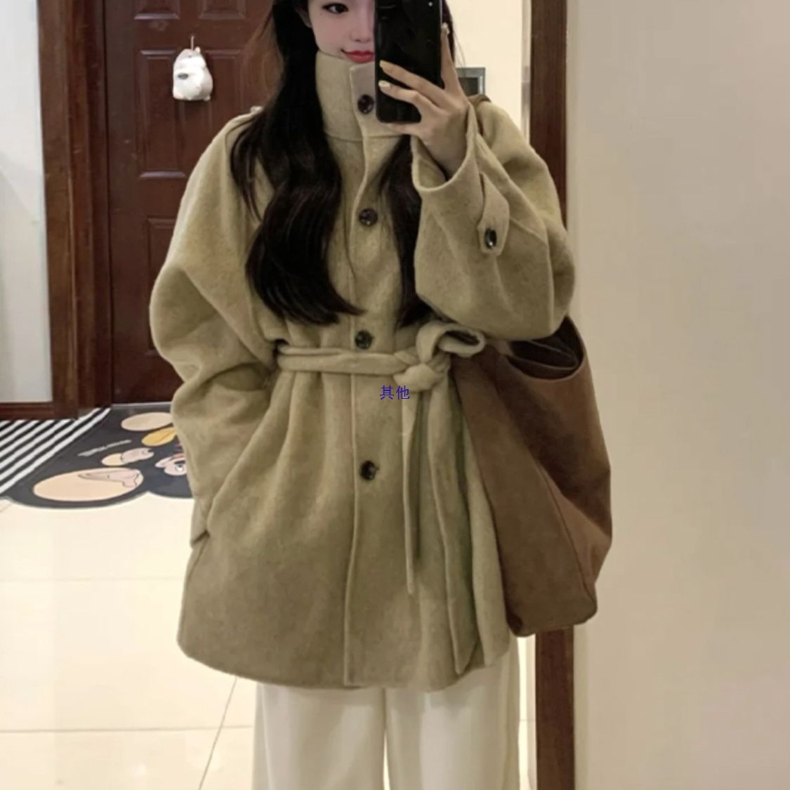 立领双面毛呢外套女秋冬新款超好看复古韩版加厚收腰气质呢子大衣