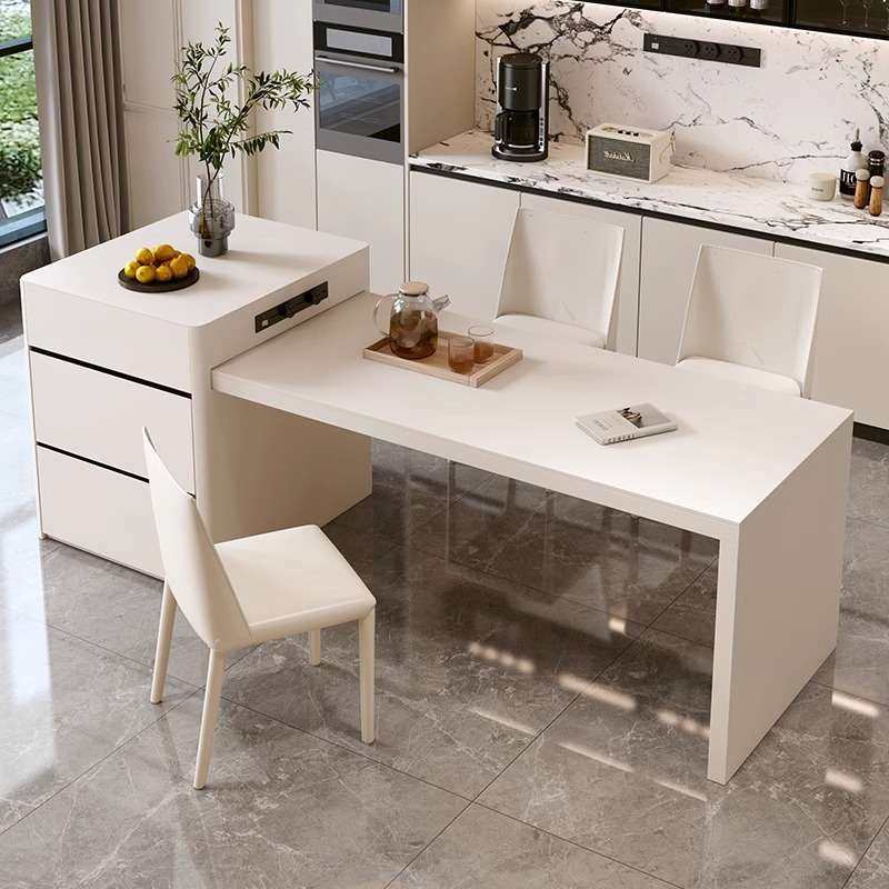 黑白岩板岛台餐桌一体可伸缩现代中岛饭桌家用小户型现代厨房吧台,住宅家具,岛台餐桌,淘宝优惠券,粉丝福利购,淘宝优惠卷