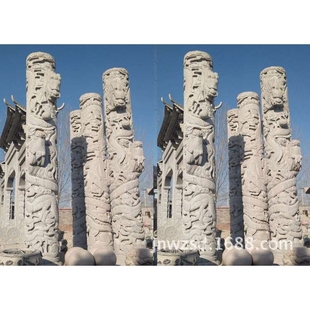 青石龙柱 祠堂直径50cm龙柱石雕制造厂 景区石龙柱图片价格