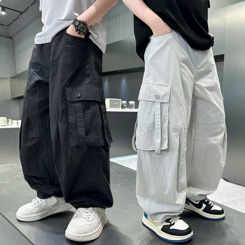夏季新款男童裤子夏天防蚊防晒宽松工装裤中大童冰丝薄款速干裤潮