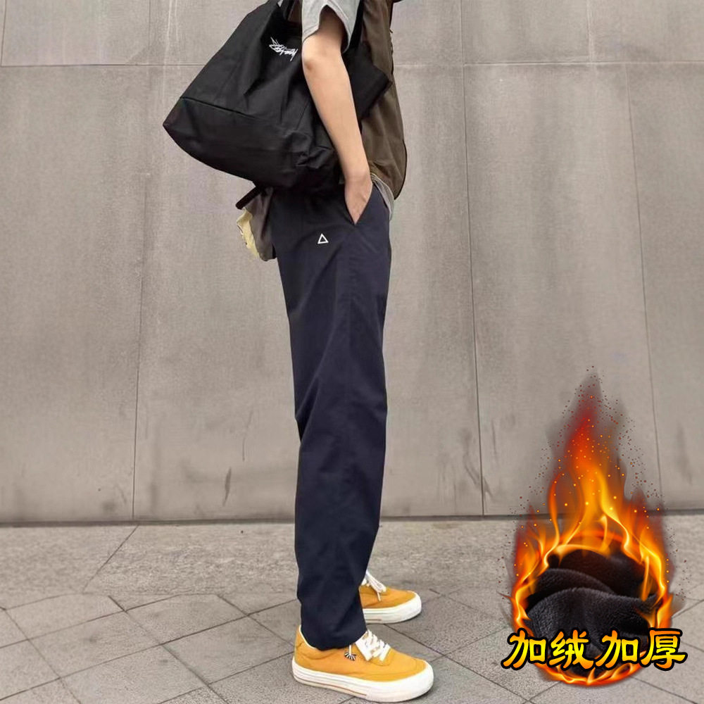 秋冬季新款加绒机能休闲裤宽松锥形美式户外三角标工装长裤男款潮