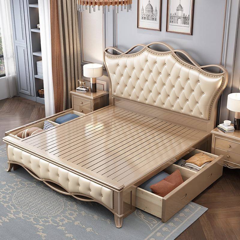 美式qx-668#实木床1.米双卧主床1.5米欧式8轻奢公主床人现代简约