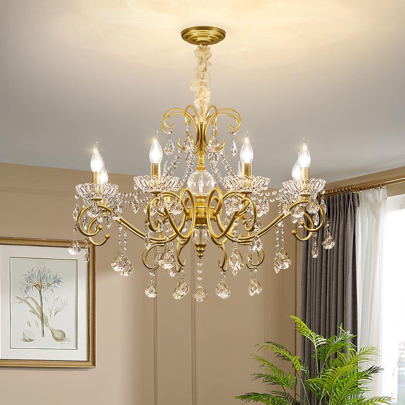 灯材轻奢水晶室客厅吊美式创意大FJE气温馨法式复古铜简约房间主