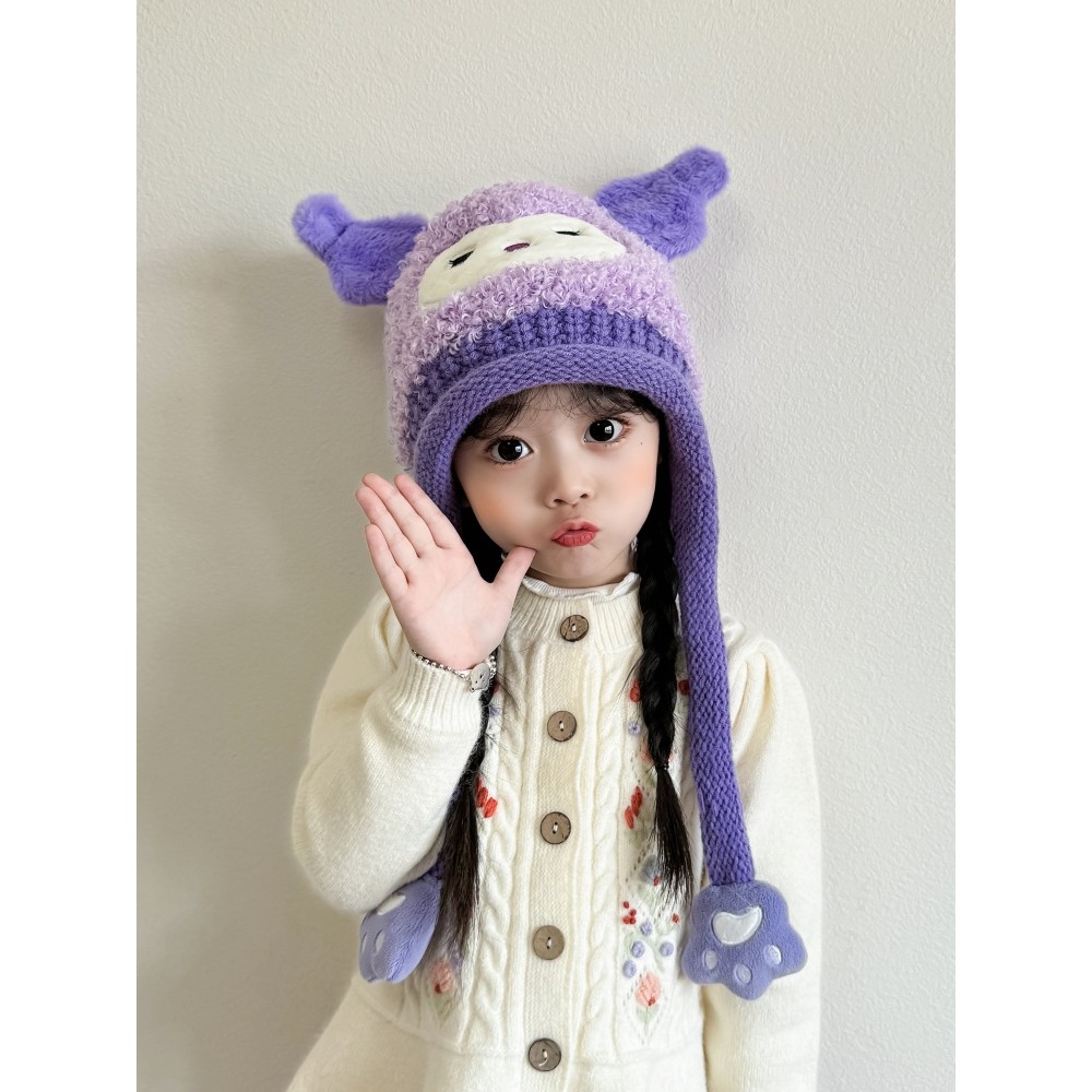 儿童冬季防风护耳毛绒帽女童库洛米加厚针织毛线帽男宝宝保暖帽子