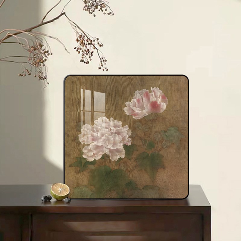 中古风墨竹装饰画瓶花图古风玄关柜摆画新中式复古花卉挂画背景画