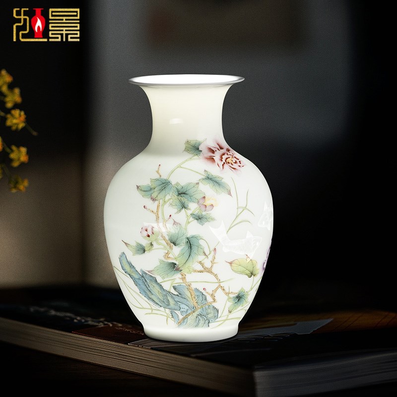 景德镇陶瓷花瓶仿古手绘粉彩客厅家居博古架装饰摆件瓷瓶中式瓷器