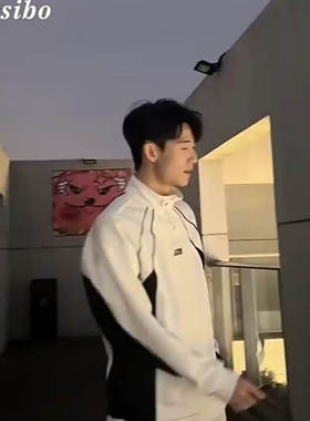 春秋季美式字母印花简约男士圆领卫衣潮牌休闲拼色百搭高街男外套