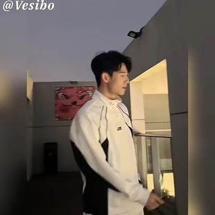 春秋季美式字母印花简约男士圆领卫衣潮牌休闲拼色百搭高街男外套