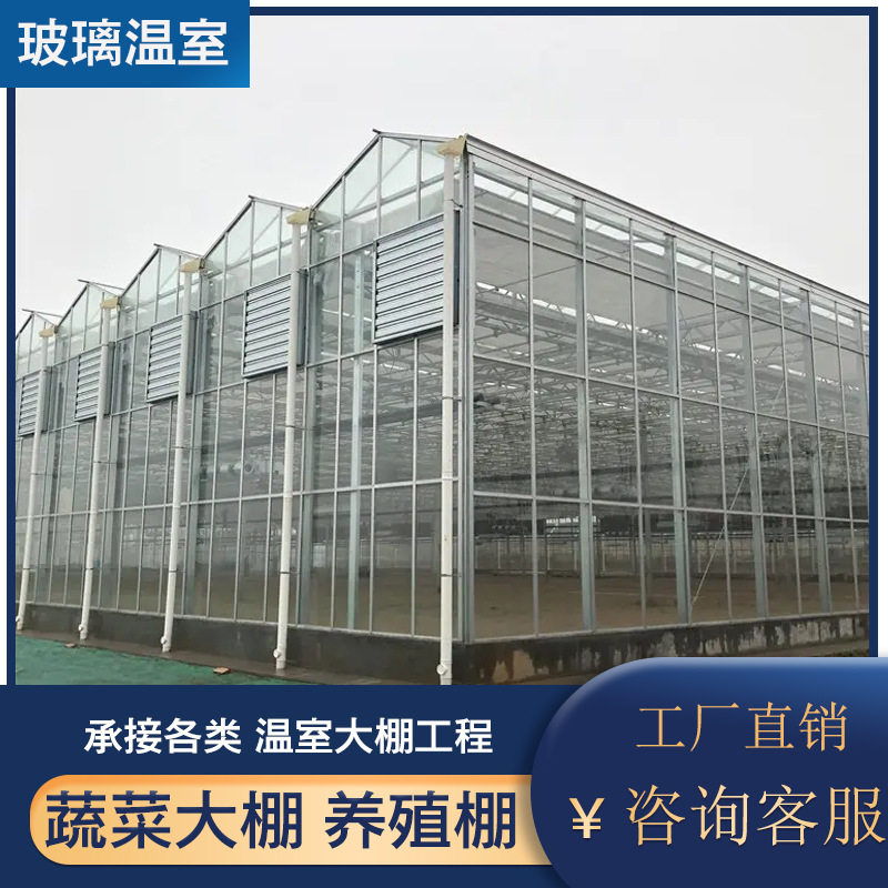 连栋玻璃温室大棚镀锌钢骨架白色平方米工厂直销蔬菜大棚养殖棚