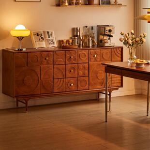 复古实木雕花双门斗柜卧室储藏边柜北欧中古小户型樱桃木收纳柜子