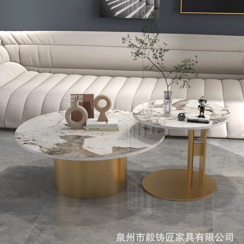 意式轻奢岩板茶几现代简约客厅家用小户型大小圆桌组合设计感边几
