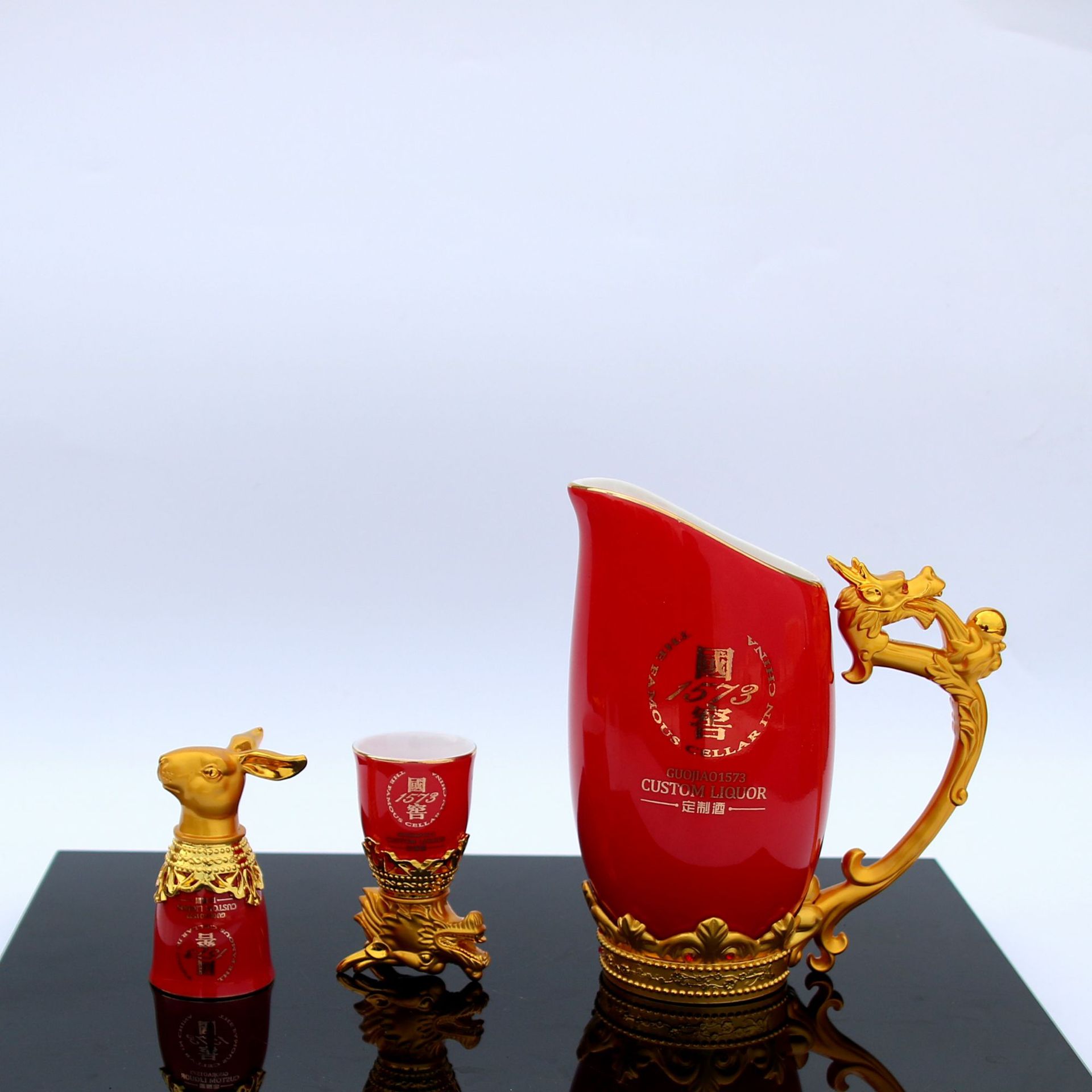 定制中式镀金12生肖酒具套装国窖1573酒杯分酒器白酒杯小酒杯礼品