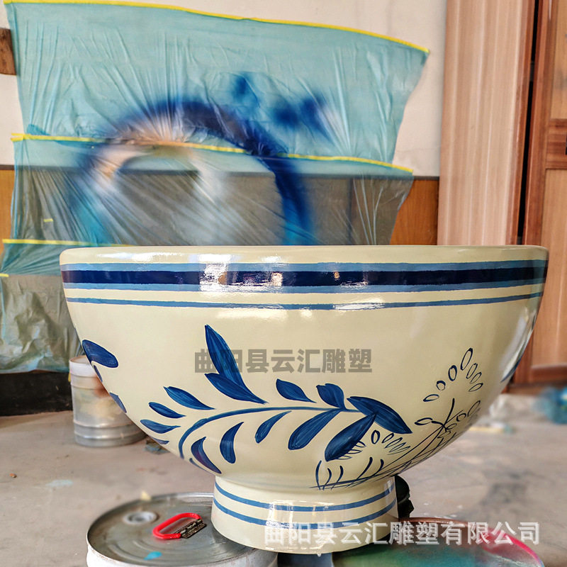 玻璃钢雕塑订置仿真青花瓷大碗面饭店面馆立体门头创意道具摆件