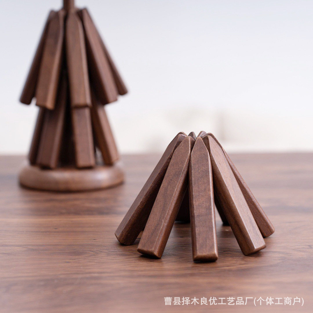 一棵树杯垫木质圆形耐高温餐垫厨房家用餐具桌面创意黑胡桃木茶具