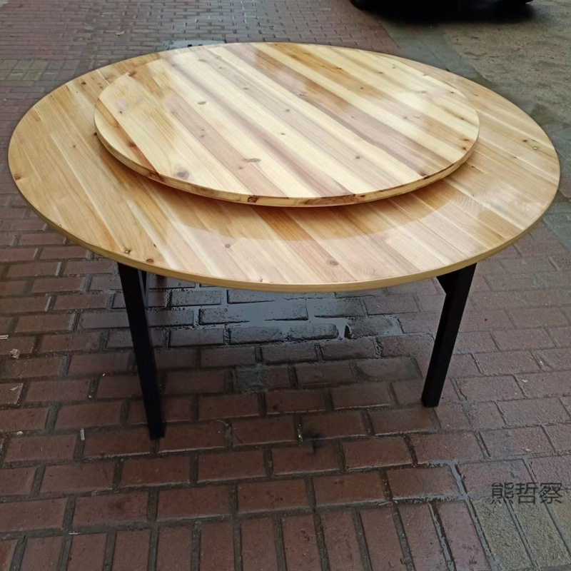 酒店饭店圆形餐桌实木转盘折叠大圆桌家用对折圆桌面木质转盘