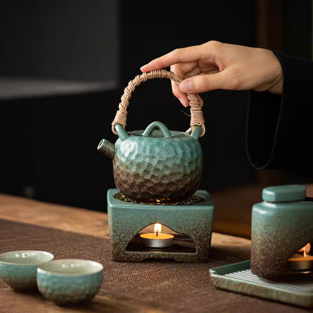 日式蜡烛煮茶炉套装温茶炉底座明火烤橘子炉热茶暖茶加热炉温茶器