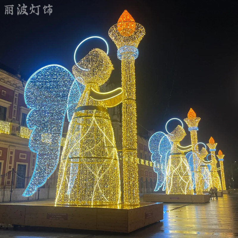led节日氛围天使造型灯光装饰灯铁艺商场户外景观灯摆件灯光美陈