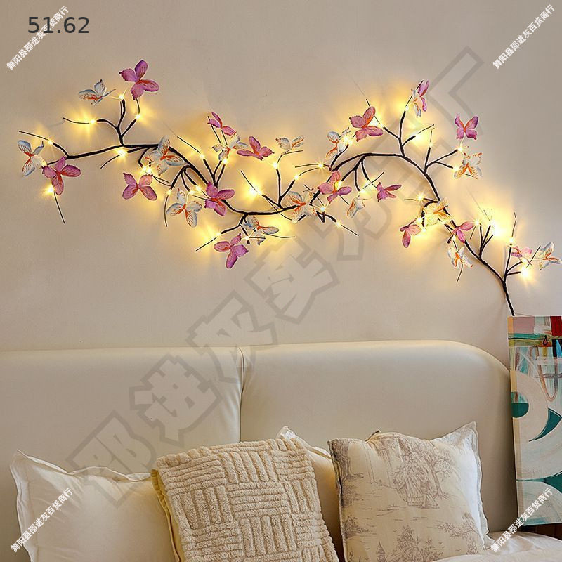 树枝布置室内装饰浪漫氛围灯卧室墙面造型灯D蝴蝶藤条灯
